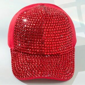 Red Sparkling Rhinestone Bling Baseball Cap - Fashion-Forward Sun Hat